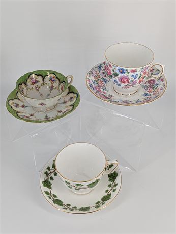Lot 3 Sets Teacups and Saucers, 2 Royal Albert, 1 Unmarked