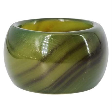Natural Green Banded Agate Wide Band Ring, Sz 13