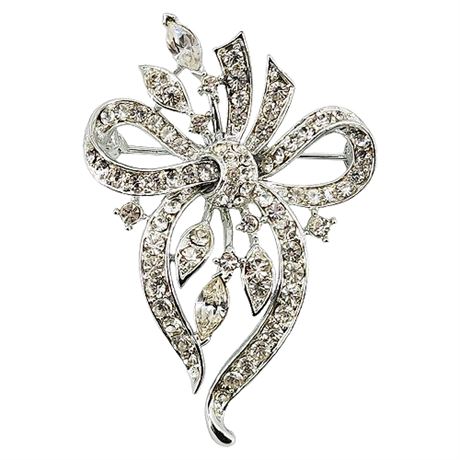 Vintage LISNER Clear Rhinestone Ribbons Brooch