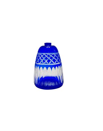 Vtg Bohemian Blue Crystal Clear Cut Glass Vase