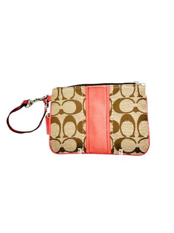Coach Khaki Brown and Coral Wristlet