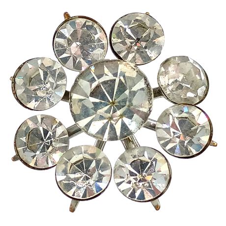 Vintage Clear Rhinestone Flower Brooch