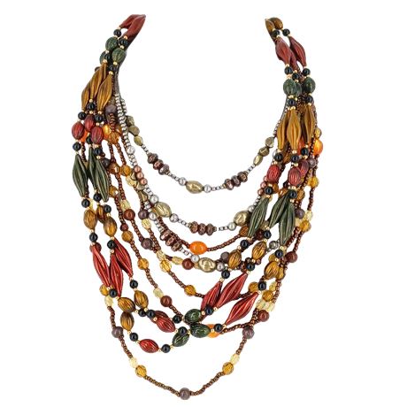 Lot of 3 Multi-Strand Fashion Beaded Necklaces – Autumn Tones & Metallic Accents