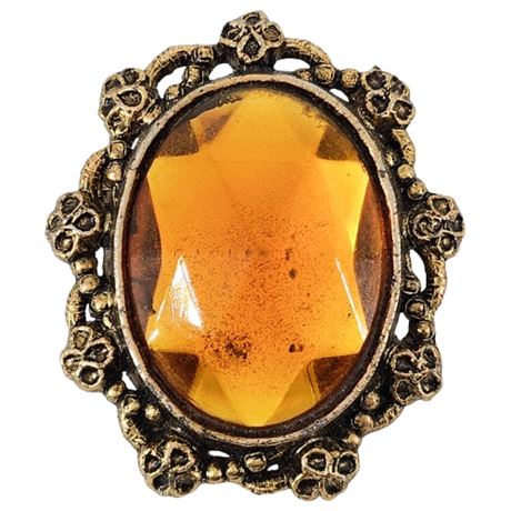 Vintage Oversized Amber Rhinestone Oval Brooch