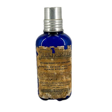Vintage Gilbert Bros & Co Sodium Phosphate Bottle with Paper Label