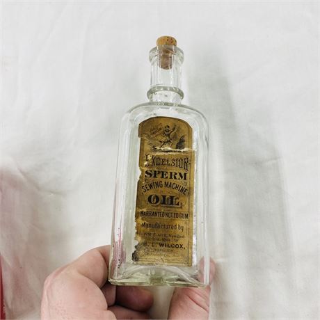 Antique Excelsior Sperm Oil Bottle w/ Paper Label