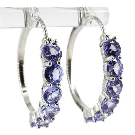 Sterling Silver Genuine Iolite Hoop Earrings
