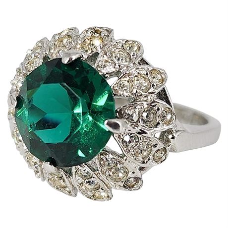 Signed PARK LANE Silver Tone Rhinestone Cocktail Ring, Sz 9