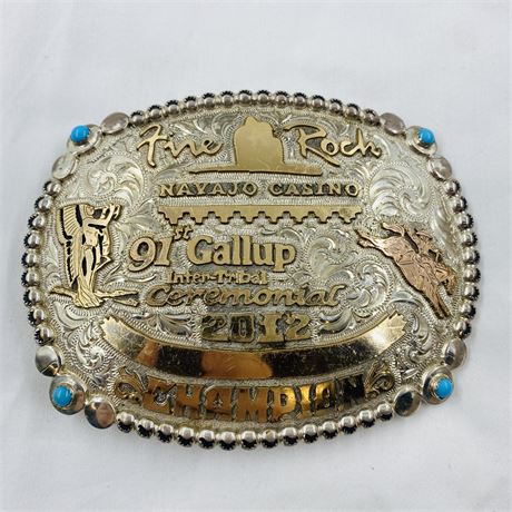 Superb 163g Navajo Signed Gold Filled Sterling Rodeo Champ Belt Buckle