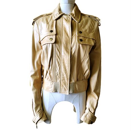 Just Cavalli Tan Leather Bomber Jacket