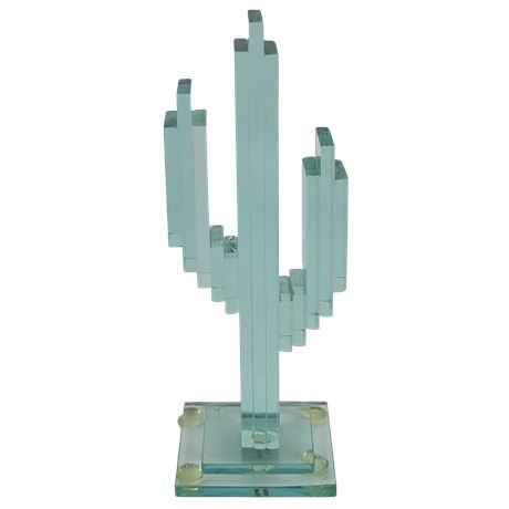 S. Workman Modern Glass Cactus Sculpture, Layered Sheets of Glass