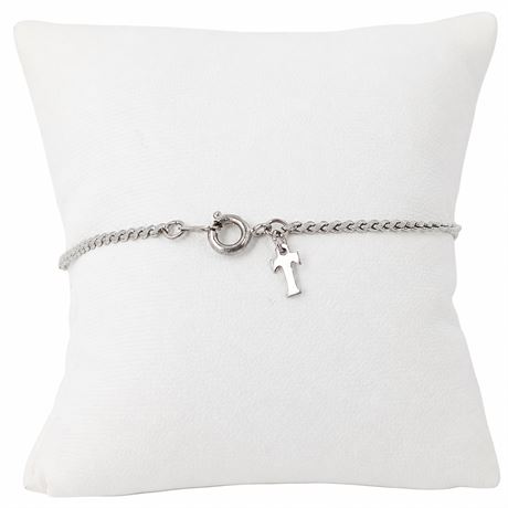 Silver-Tone Chain Bracelet with Letter T Initial Charm