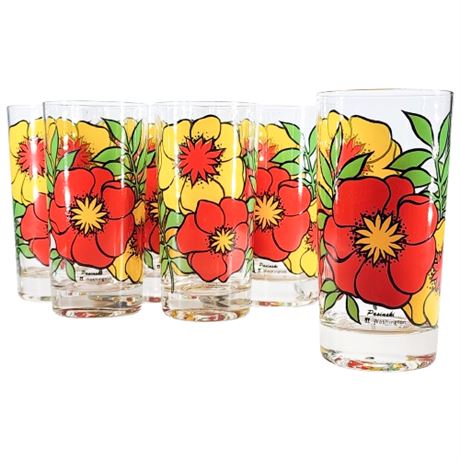 Vintage Pasinski Washington Floral Glass Tumblers, Set of 8