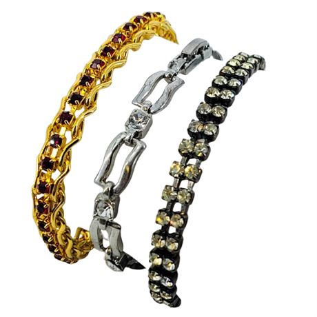 Vintage Lot of 3 Rhinestone Bracelets