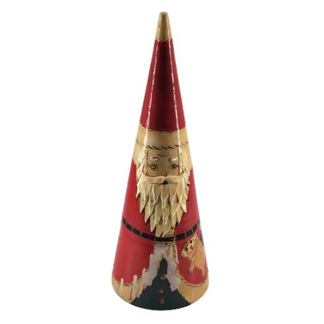 Vintage Nesting Santa Claus Christmas Doll Cone Shape Wooden Carved