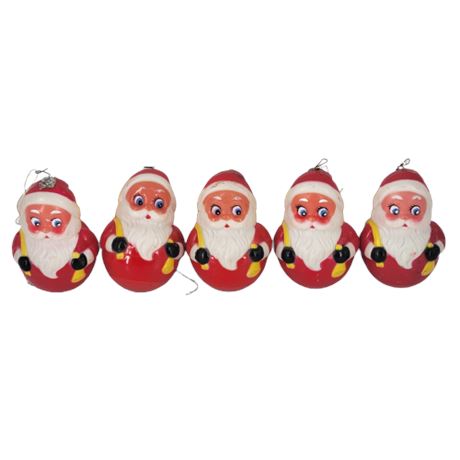 Set of 5 Vintage Kiddie Products Roly Poly Weeble Wobble Santa Bell Rattle