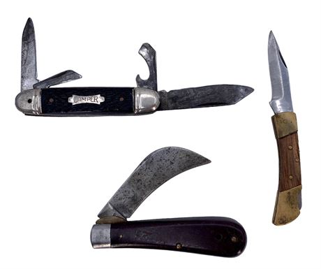 3 pc Vintage Pocket Knives : Camillus, The Ideal Camper, Kistan