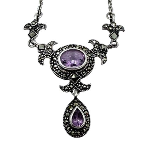 Sterling Silver Amethyst & Marcasite Necklace