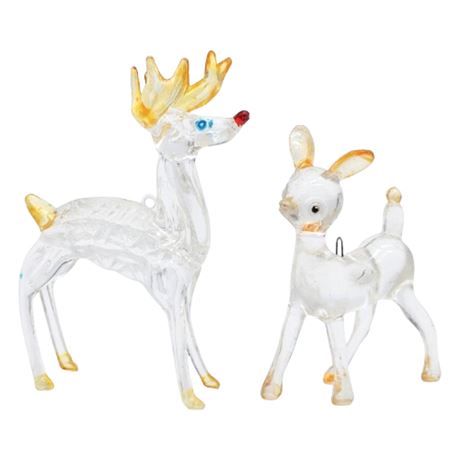 Vintage Clear Lucite Plastic Deer & Fawn Ornaments