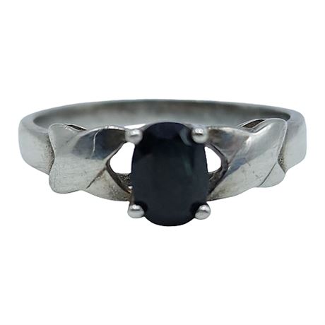 Signed Sterling Silver Black Gemstone Ring, Sz 10.25