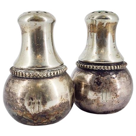 Vintage Silverplate Salt & Pepper Shakers w/ "W" Monogram