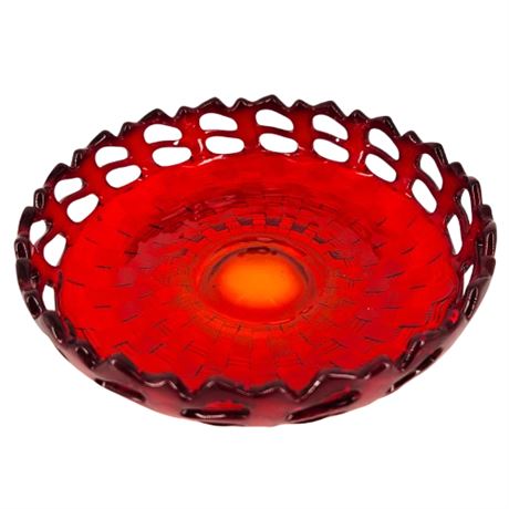 Vintage Fenton Ruby Red Amberina Basket Weave Candy Bowl