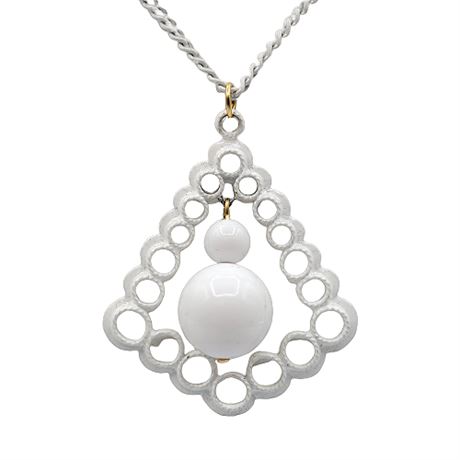 Vintage Modernist White Enamel Pendant Necklace