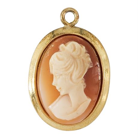 Vintage Gold Over Sterling Silver Carved Shell Cameo Pendant