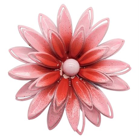 Vintage Pink Enamel Flower Power Brooch