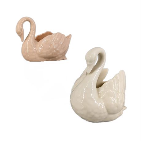 Vintage Set 2 Lenox Porcelain Pink + Cream Swans