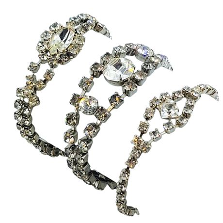 Vintage Lot of Three Prong Set Rhinestone Cocktail Bracelets