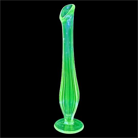 Vintage UV Reactive Clear 8 Inch Swung Glass Bud Vase