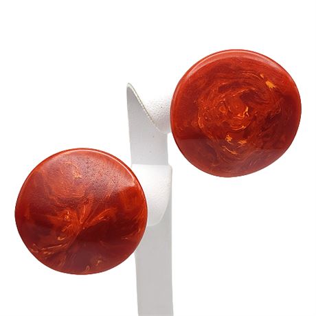 Deep Orange Swirl Bakelite Screwback Earrings