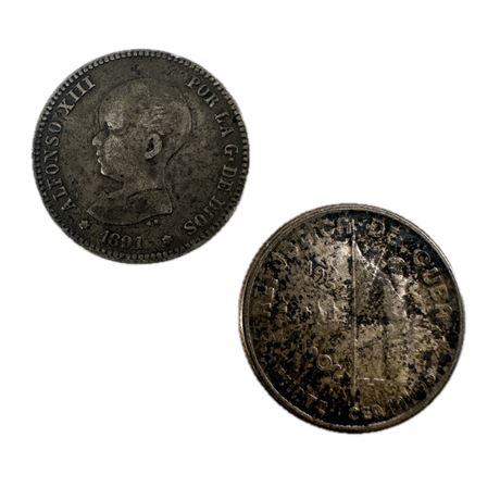 Pair of 90% Silver Cuban & Spanish Coins