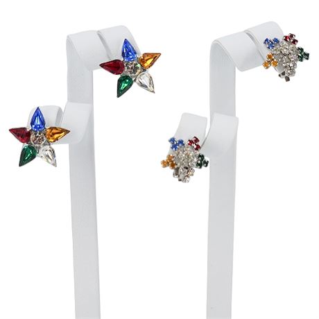 Two Pairs Vintage Order of the Eastern Star Rhinestone Clip Earrings