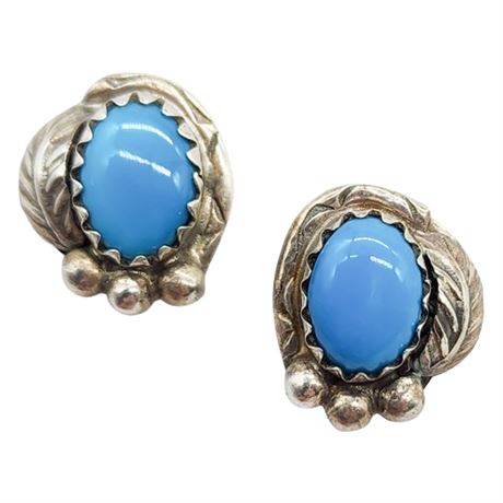 Vintage Native American Sterling Silver Turquoise Stud Earrings