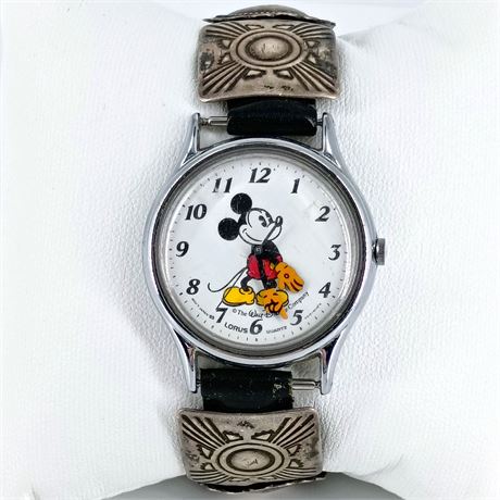 Mickey Mouse Watch with Leather Strap and Sterling Silver Slides