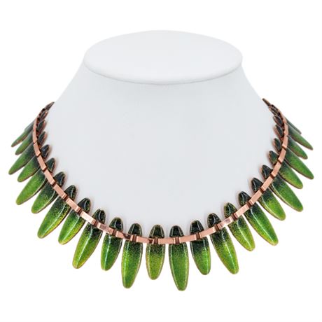 Mid-Century MATISSE by RENOIR Copper & Green Enamel Statement Necklace