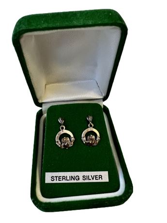 Sterling Irish Claddagh Post Earrings in Gift Box