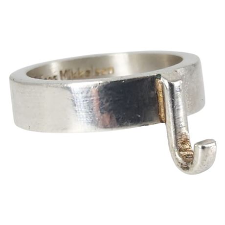 Signed Vintage ANDREAS MIKKELSEN Modernist Sterling Silver Hook Ring, Sz 6