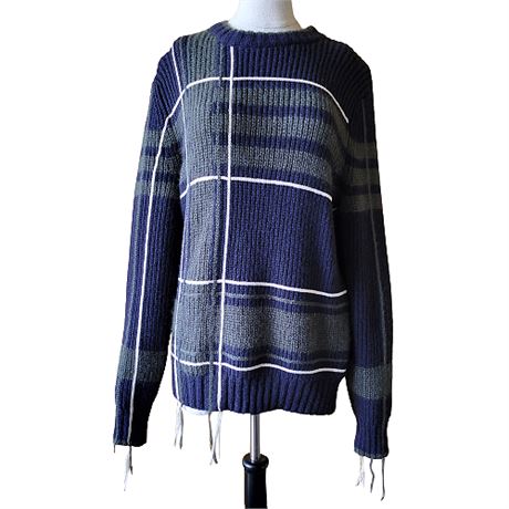 Tory Burch "Eden Fuzzy Yarn Trim Sweater" in Blue Green Plaid