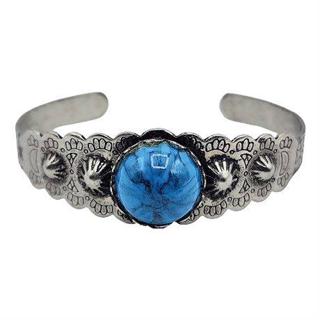 Unsigned Southwestern Faux Turquoise Cuff Bracelet
