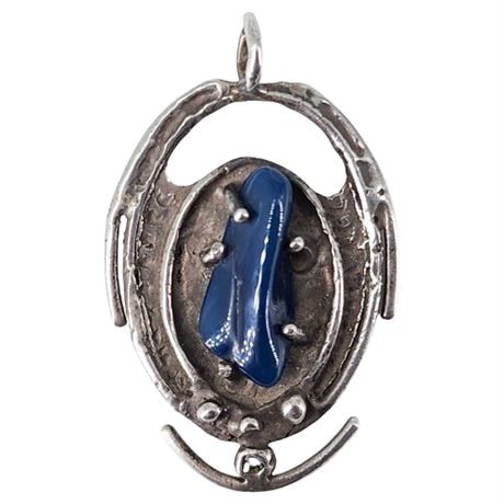 Artisan Made Brutalist Sterling Silver Blue Stone Pendant