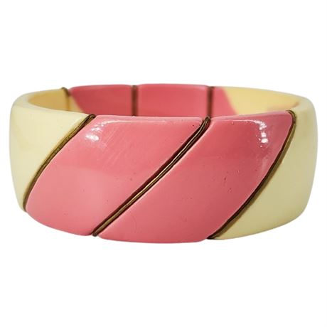 Vintage 2-Tone Lucite Bangle Bracelet w/ Inlaid Wire Detail