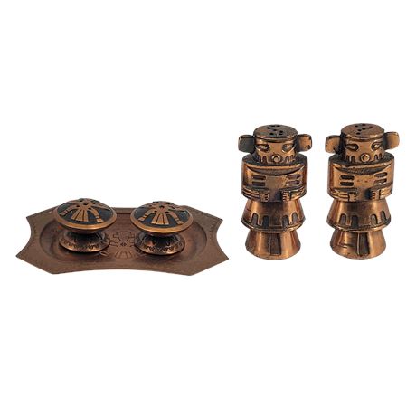 Solid Copper Totem Kachina / Aztec Native American Salt & Pepper Shakers
