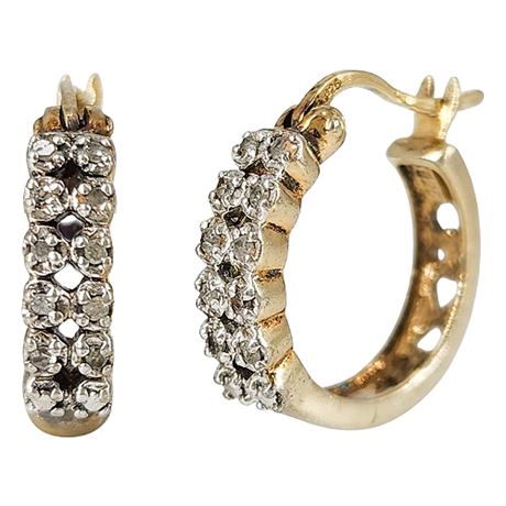 Vintage Gold Over Sterling Silver Diamond Hoop Earrings