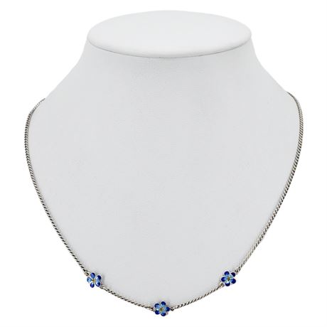 Vintage FAS Sterling Silver Enamel Flowers Necklace