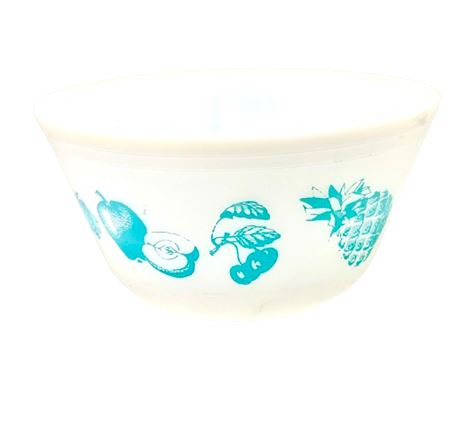 Vtg Federal Ovenware Milk Glass Turquoise Fruit Bowl