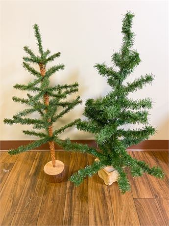 Pair of Small Artificial Pencil Christmas Trees