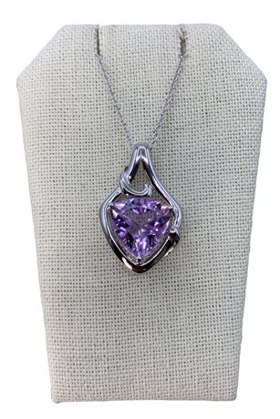 NEW 10 CTW Orchid Amethyst & Sterling Silver Pendant & Chain